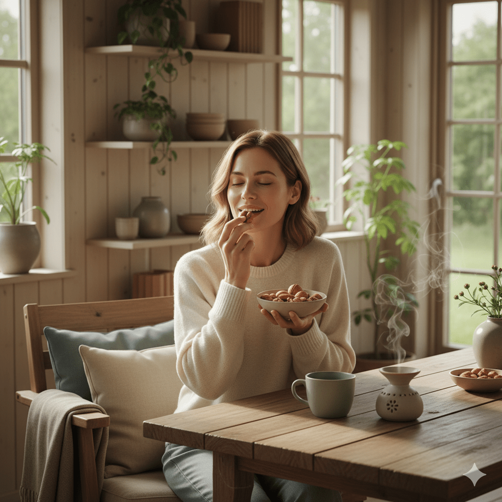 Selección de alimentos para la ansiedad como frutos secos, aguacate y verduras de hoja verde